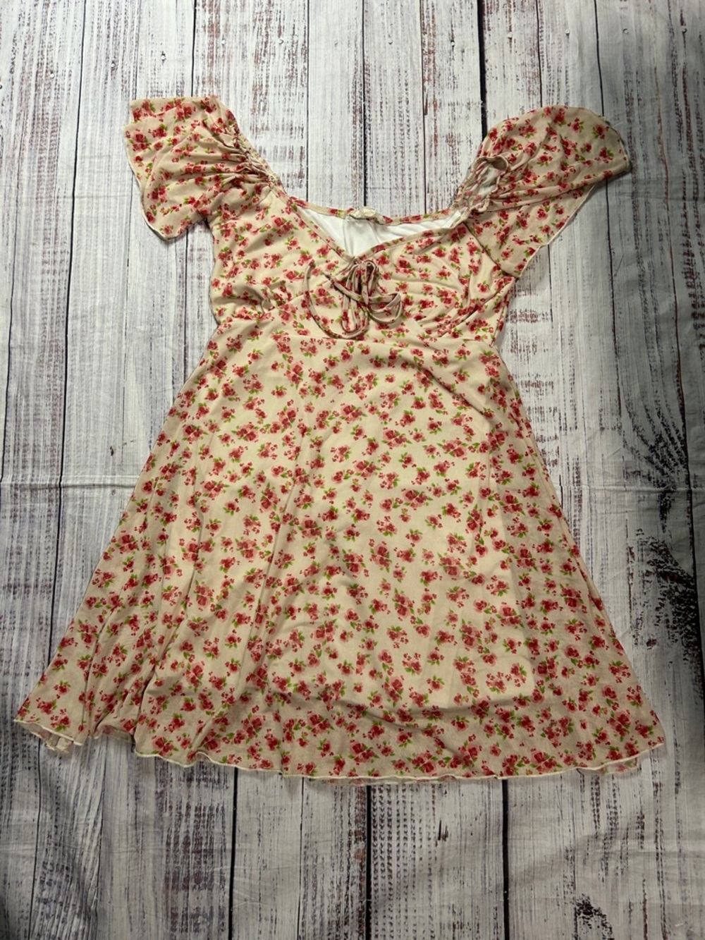 See you Monday Floral Tie-Front Cream & Pink Dress